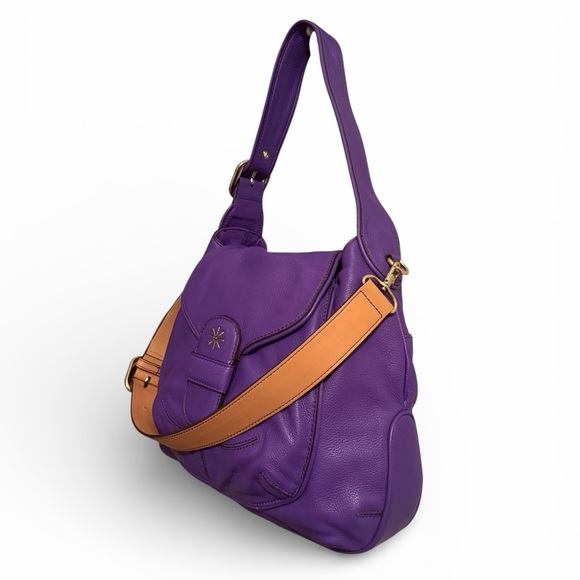 NEW Isaac Mizrahi Purple Genuine Leather Dual Strap Shoulder Bag